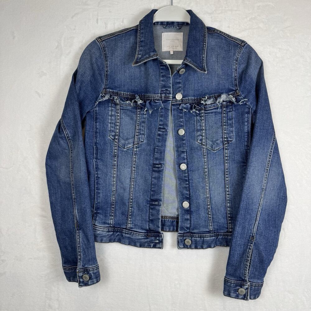 ZARA TRF Ladies Womens Ruffle Distressed Jeans Denim Jacket Size Medium Stretchy